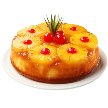 pineapple upside-down cake isolated on a white background, ai generated