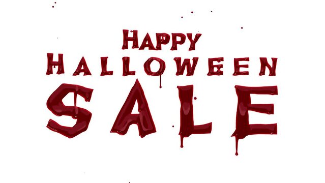 happy halloween sale banner in blood drip effect in seamless loop animation on white background