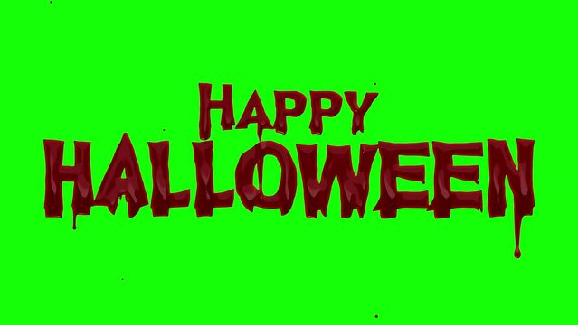 Happy Halloween text blood drip effect in seamless loop animation on green screen background