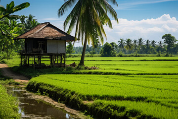 view of rice fields in the village