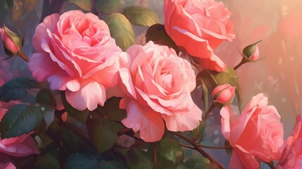 illustration beautiful pink roses regency high detail.Generative AI