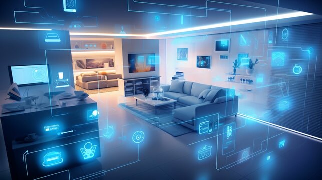 Smart home concept connecting objects in the house interior with artificial intelligent technology