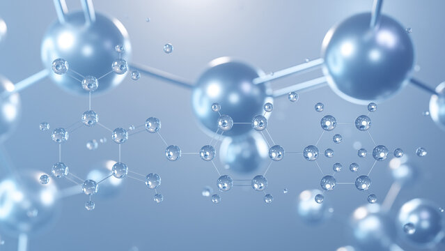 niraparib molecular structure 3d, flat model, anti-cancer medication, structural chemical formula view from a microscope