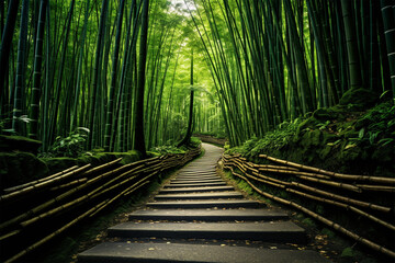 view of the path in the bamboo forest