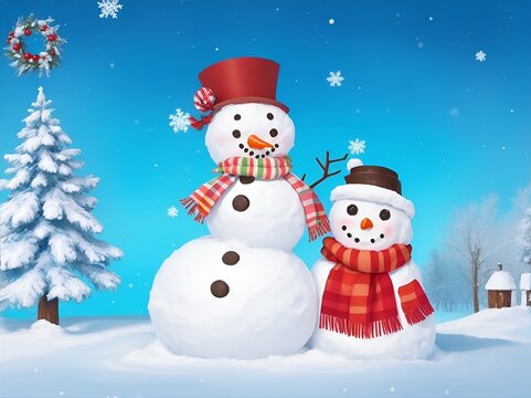 Snowman background design with falling snow
