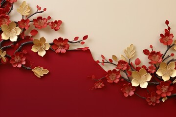 red and white flower on a red and white background - obrazy, fototapety, plakaty