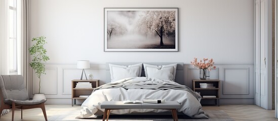 Bedroom with a blurred background and a tabletop