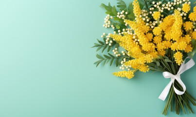 Vibrant bouquet of mimosa flowers. - obrazy, fototapety, plakaty