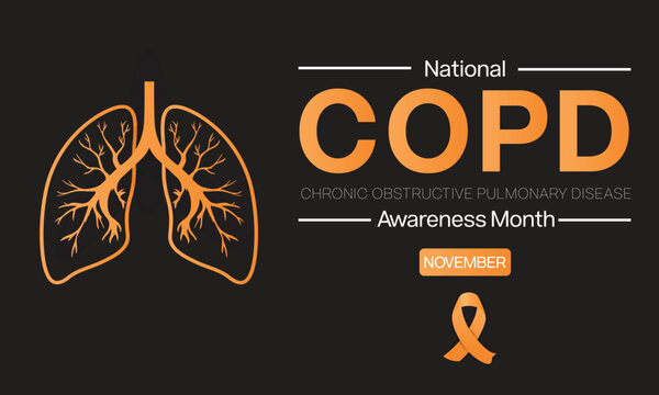 National COPD Awareness Month design with orange color lung and ribbon. Vector illustration