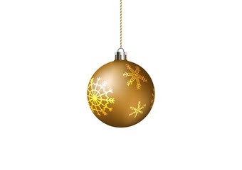 Golden Christmas balls background. Festive xmas decoration gold bauble. Vector object for christmas design.  Classic festive holiday decor bright sphere toy with loop for hanged isolated.