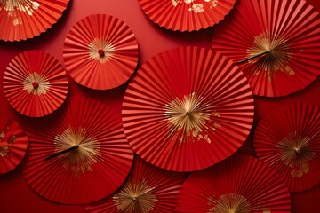 Fototapeta na wymiar oriental fan crafts on a red background