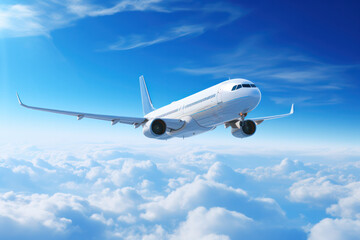 Fototapeta na wymiar Flight of Freedom: Airplane Gracefully Slices Through the Azure Expanse