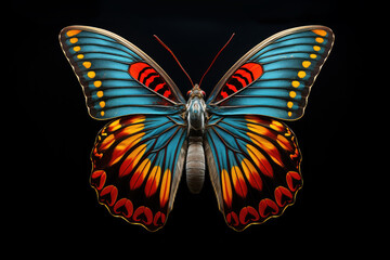 Exquisite Rarity: Colorful Butterfly in Vivid Isolation on Black - obrazy, fototapety, plakaty