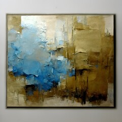 Acrylic Painting Abstract Blue Gold Beige Gray Brown 