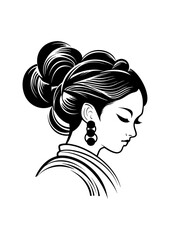 Vector Illustration of a chienes , japones  woman with lines drawing for logo,icon, black and white	