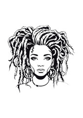 Vector Illustration of a woman with lines drawing for logo,icon, black and white dreadlock	