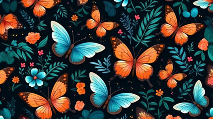 Seamless pattern with cartoon butterflies. Background wallpaper design concept