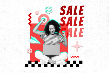 Creative sale collage illustration email marketing image click to get free delivery offer girl...