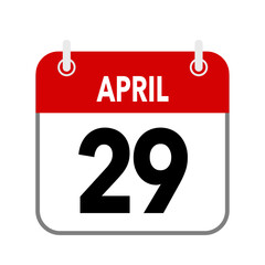Fototapeta premium 29 April, calendar date icon on white background.