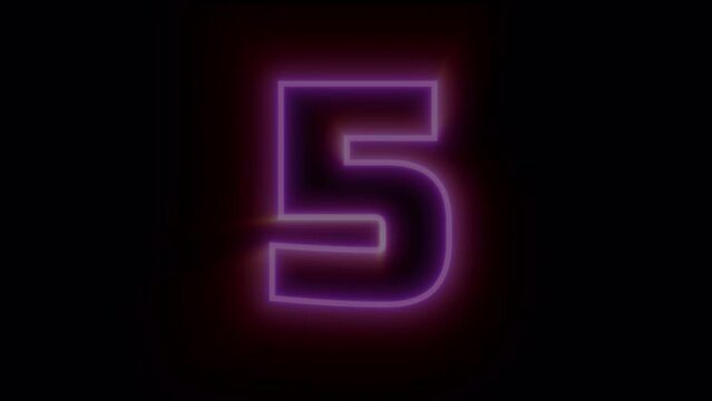 Video countdown with neon numbers lighting up on a black screen. Stock animation of the appearance of shining numbers in 4K with alpha channel. Countdown from 1 to 10 with purple values.