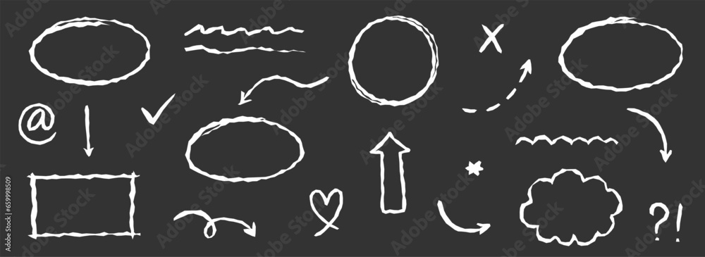 Aufkleber chalkboard arrow, underline element vector set. hand drawn sketch style arrow, oval and rectangle fr