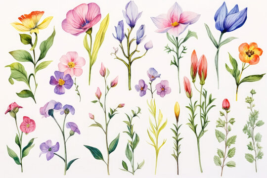 Set of beautiful flower ,Watercolor collection of hand drawn flowers