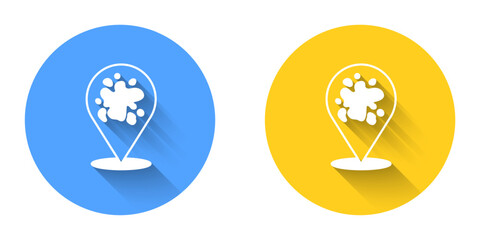 White Paint spray icon isolated with long shadow background. Circle button. Vector