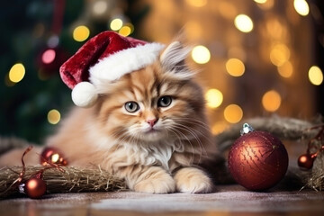 Fototapeta na wymiar cat with christmas ball