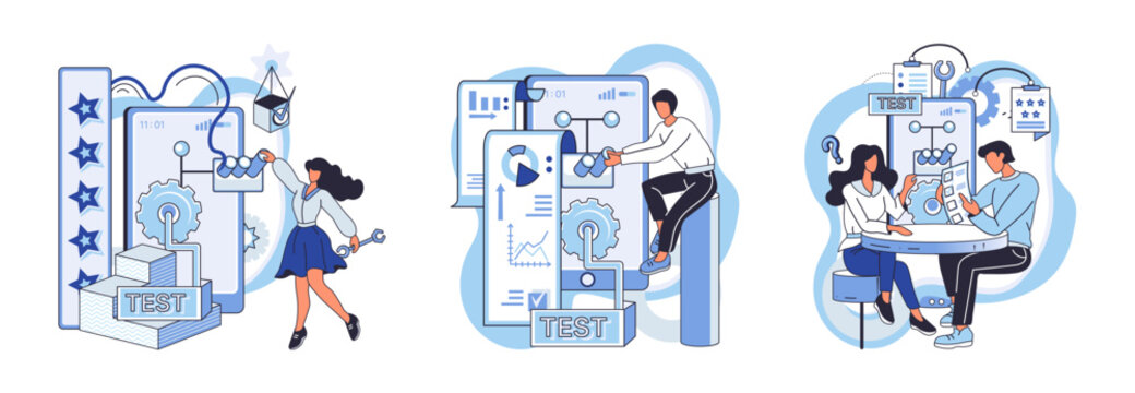 Application testing metaphor. Vector illustration. Application testing, crucible where coding errors are uncovered and rectified App test, sandbox for validating apps functionality Software testing