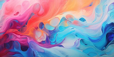 Abstract marbled acrylic paint ink painted waves painting texture colorful background banner - Bold colors, rainbow color swirls wave