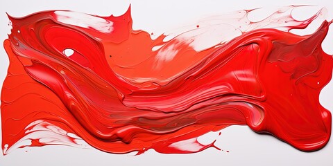 Art painting banner illustration - Red oil or acrylic color paint brushstroke, isolated on white background