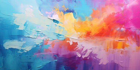 Closeup of abstract rough colorful multicolored art painting texture, with oil brushstroke, pallet knife paint on canvas, dripping color