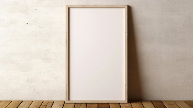White frame leaning on white plaster wall