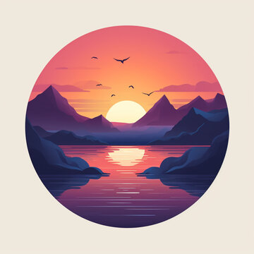 sunset over the sea 3d icon