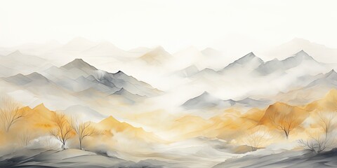 Soft pastel color watercolor abstract brush painting art of beautiful mountains, mountain peak...