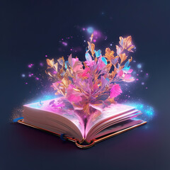 A Blue Book with a Pink Crystal and Jewels,A Book with a Crystal and Flowers,magic book