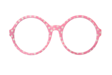 pink glasses in a plastic frame, isolated on a white background
