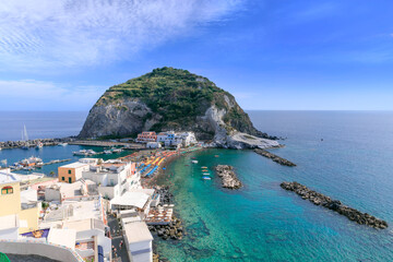 View of Sant’Angelo d'Ischia, a charming fishing village and popular tourist destination on island of Ischia in southern Italy.	
