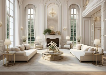 Beautiful luxurious interior house with white walls and decor.