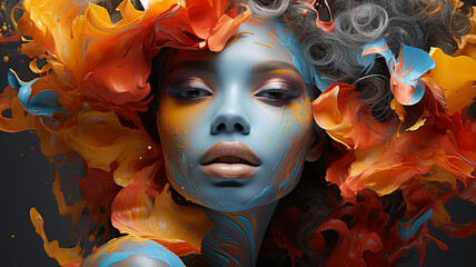 beautiful girl with colorful hairstyle. creative beauty face - obrazy, fototapety, plakaty