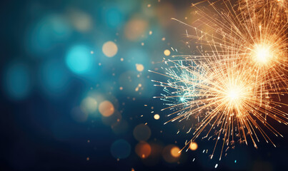 Obraz premium Explosive beauty of bright fireworks against a dark backdrop.