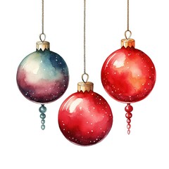 Watercolor Christmas ornaments on white background...Watercolor