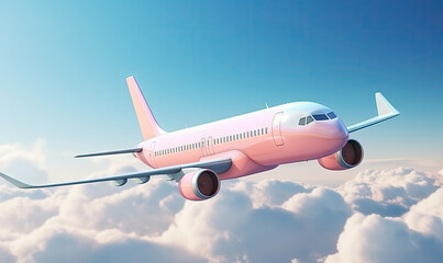 Obraz premium A sleek pink airplane glides gracefully against backdrop.