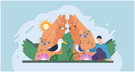 Wellbeing metaphor. Vector illustration. Employee wellbeing, foundation of healthy organization Human care, fabric that weaves together compassionate workplace Wellbeing at work, fuel that drives