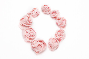 light pink textile roses  on white