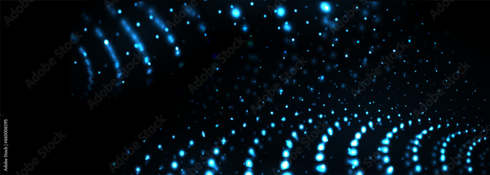 Aufkleber blue particle dots on dark vector wide abstract technology banner background. vector illustration