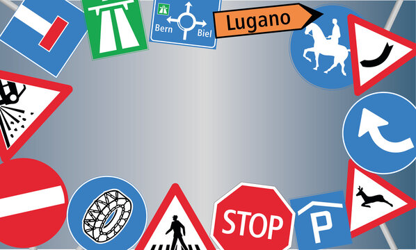 SEGNALI STRADALI per scuola guida.  Banner design for driving school. Sfondo scuola guida presentazione con segnali stradali