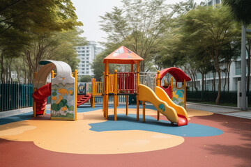 Colorful playground for active kids in outdoor yard. Generative AI