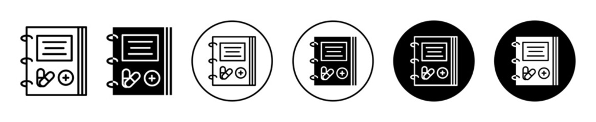 Medical notebook icon. Medical health record book symbol set. Doctor prescription or patient medical health history record notebook vector sign. Hospital checklist note line logo