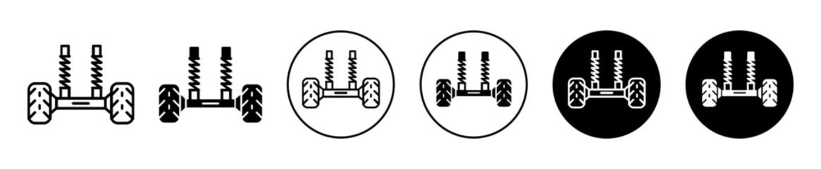 Car suspension icon. Automobile vehicle shock absorber tire suspension mechanism symbol set. Spiral coil with rubber cushion spring cover vector sign. Car suspension coil spring to absorb pressure